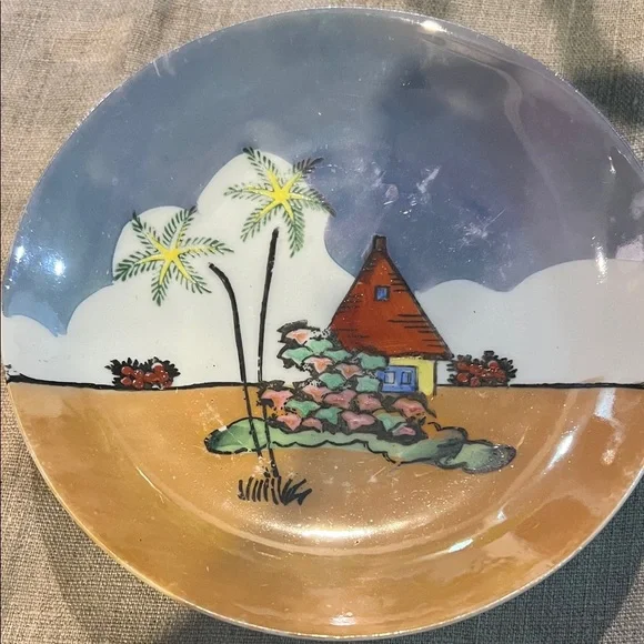 Scenic Decorative Plate with Palm Trees vintage Japanese Lusterware - Picture 2 of 5